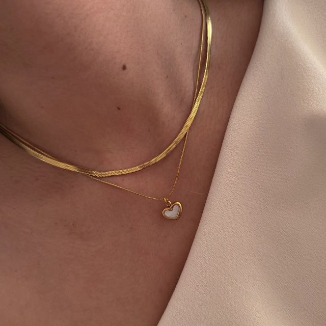Collar Doble Gold Love White