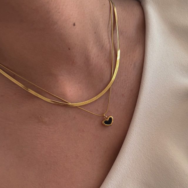 Collar Doble Love Gold Black