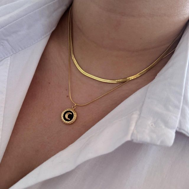 Collar Doble Lunita Gold Black.