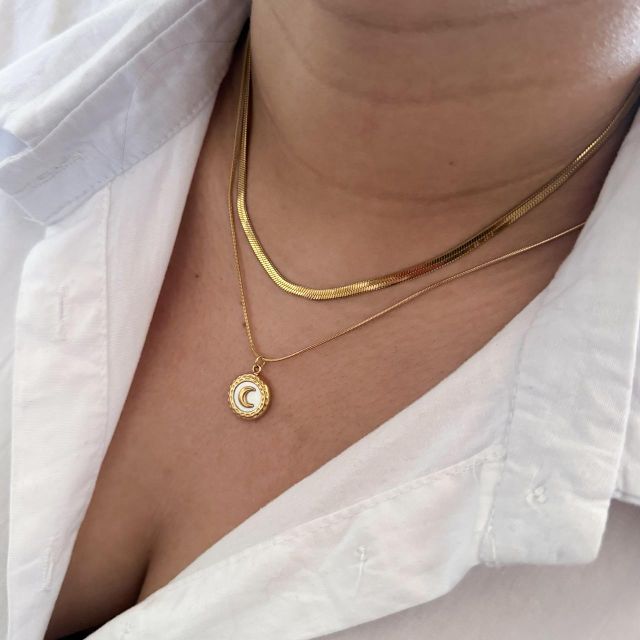 Collar Doble Lunita Gold White .